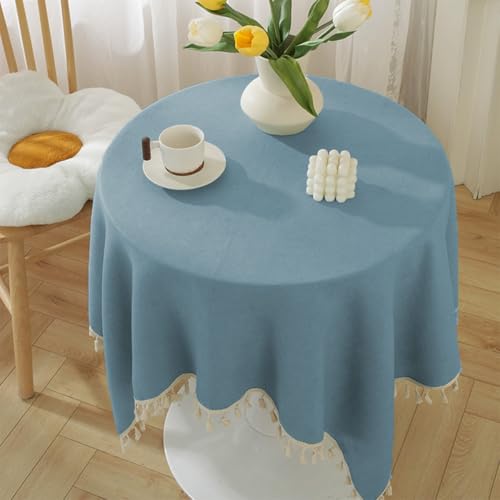 Mozzeilee Runde Tischdecke, öldicht, wasserdicht, runde Tischdecke mit Quasten, für Weihnachten, Hochzeit, Geburtstag, Party, Buffet, Tischdekoration (Blau, 200,7 cm rund) von Mozzeilee