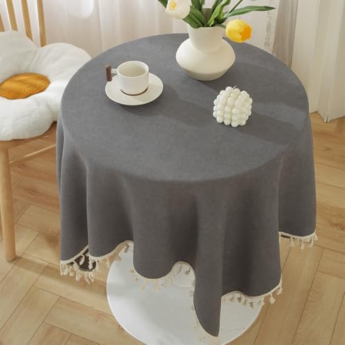 Mozzeilee Runde Tischdecke, öldicht, wasserdicht, runde Tischdecke mit Quasten, für Weihnachten, Hochzeit, Geburtstag, Party, Buffet, Tischdekoration (Dunkelgrau, 200,7 cm rund) von Mozzeilee