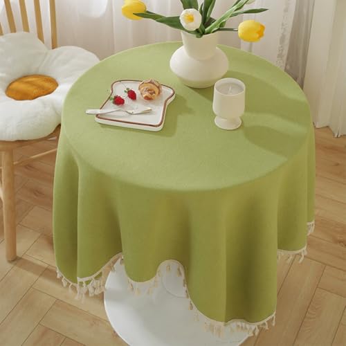 Mozzeilee Runde Tischdecke, öldicht, wasserdicht, runde Tischdecke mit Quasten, für Weihnachten, Hochzeit, Geburtstag, Party, Buffet, Tischdekoration (Grün, 200,7 cm rund) von Mozzeilee