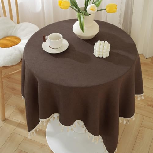 Mozzeilee Runde Tischdecke, öldicht, wasserdicht, runde Tischdecke mit Quasten, für Weihnachten, Hochzeit, Geburtstag, Party, Buffet, Tischdekoration (dunkler Kaffee, 180,3 cm rund) von Mozzeilee