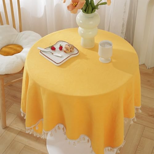 Mozzeilee Runde Tischdecke, öldicht, wasserdicht, runde Tischdecke mit Quasten, für Weihnachten, Hochzeit, Geburtstag, Party, Buffet, Tischdekoration (gelb, 180,3 cm rund) von Mozzeilee