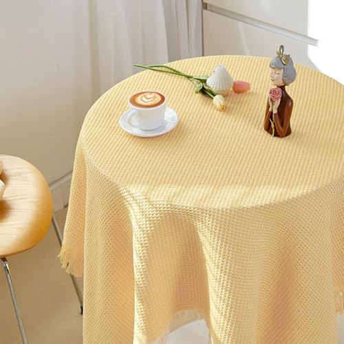Mozzeilee Runde Tischdecke, staubdichte Tischdecke mit Quasten, knitterfrei, abwischbar, Tischdecke für Küche, Esszimmer, Picknick, Tischplatte, Bauernhaus-Party (Gelb, 100 x 100 cm) von Mozzeilee
