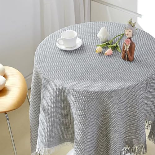Mozzeilee Runde Tischdecke, staubdichte Tischdecke mit Quasten, knitterfrei, abwischbar, Tischdecke für Küche, Esszimmer, Picknick, Tischplatte, Bauernhaus-Party (Grau, 90 x 90 cm) von Mozzeilee