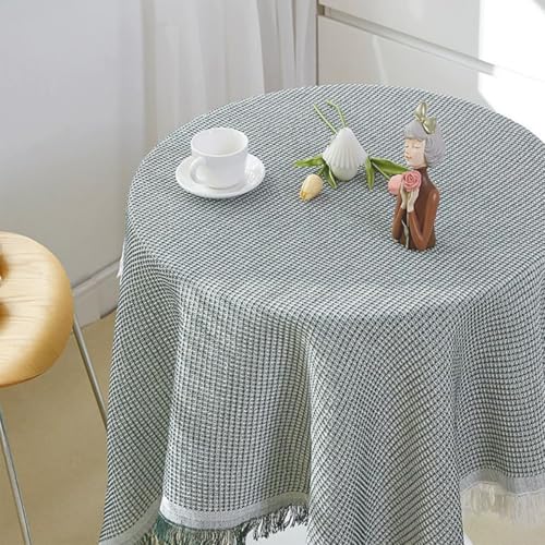 Mozzeilee Runde Tischdecke, staubdichte Tischdecke mit Quasten, knitterfrei, abwischbar, Tischdecke für Küche, Esszimmer, Picknick, Tischplatte, Bauernhaus-Party (Grün, 150 x 150 cm) von Mozzeilee