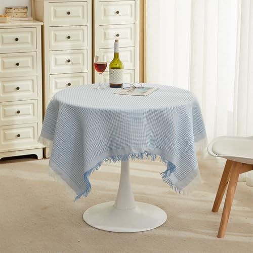 Mozzeilee Runde Tischdecke mit Quasten, staubdicht, Tischdecke für Küche, Picknick, Esszimmer, Tischdekoration, langlebig, knitterfrei, waschbar, Tischdecke (Blau, 100 x 100 cm) von Mozzeilee