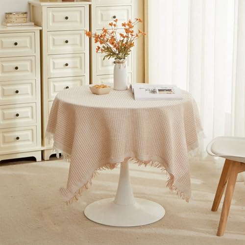 Mozzeilee Runde Tischdecke mit Quasten, staubdicht, Tischdecke für Küche, Picknick, Esszimmer, Tischdekoration, langlebig, knitterfrei, waschbar, Tischdecke (Kaffee, 140 x 140 cm) von Mozzeilee