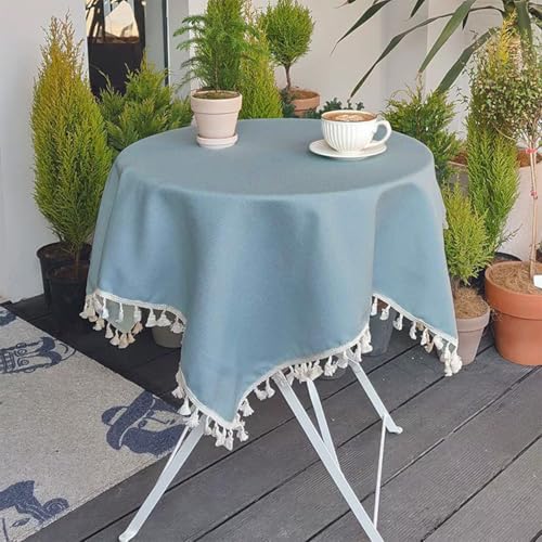 Mozzeilee Runde Tischdecke mit Quasten, staubdichte Tischdecke für Küche, Esszimmer, Tischdekoration, Weihnachtsfeier, Outdoor, Picknicks, Tischdecke (Blau, 200,7 cm (rund)) von Mozzeilee
