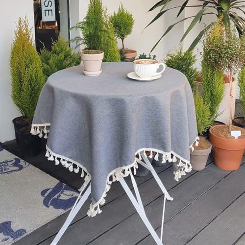 Mozzeilee Runde Tischdecke mit Quasten, staubdichte Tischdecke für Küche, Esszimmer, Tischdekoration, Weihnachtsfeier, Outdoor, Picknicks, Tischdecke (Grau, 200,7 cm rund) von Mozzeilee