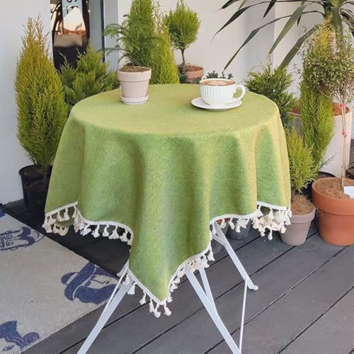 Mozzeilee Runde Tischdecke mit Quasten, staubdichte Tischdecke für Küche, Esszimmer, Tischdekoration, Weihnachtsfeier, Outdoor, Picknicks, Tischdecke (Grün, 200,7 cm rund) von Mozzeilee