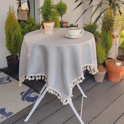Mozzeilee Runde Tischdecke mit Quasten, staubdichte Tischdecke für Küche, Esszimmer, Tischdekoration, Weihnachtsfeier, Outdoor, Picknicks, Tischdecke (Hellgrau, 200,7 cm rund) von Mozzeilee