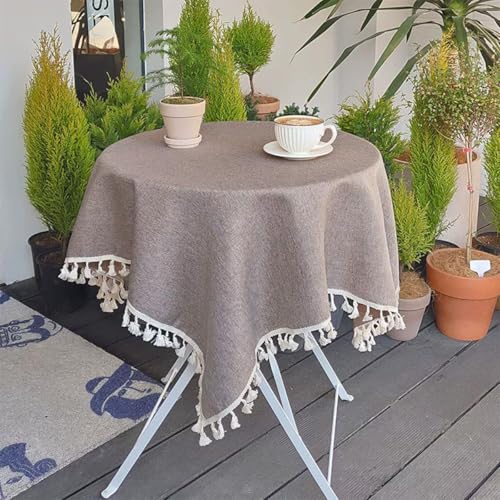 Mozzeilee Runde Tischdecke mit Quasten, staubdichte Tischdecke für Küche, Esszimmer, Tischdekoration, Weihnachtsfeier, Outdoor, Picknicks, Tischdecke (Kaffee, 200,7 cm (rund) von Mozzeilee