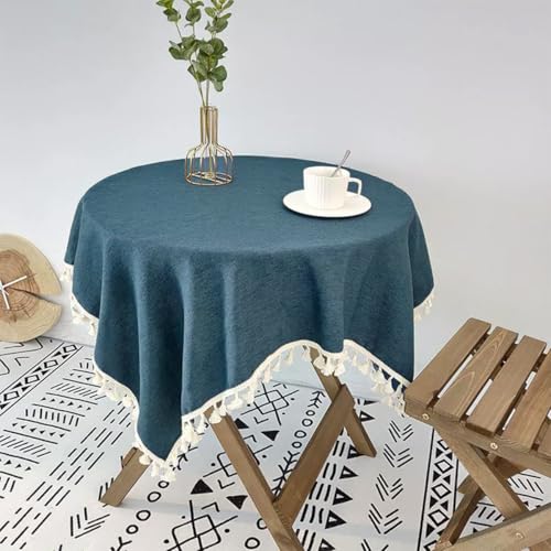 Mozzeilee Runde Tischdecke mit Quasten, staubdichte Tischdecke für Küche, Esszimmer, Tischdekoration, Weihnachtsfeier, Outdoor, Picknicks, Tischdecke (Marineblau, 200,7 cm (rund) von Mozzeilee