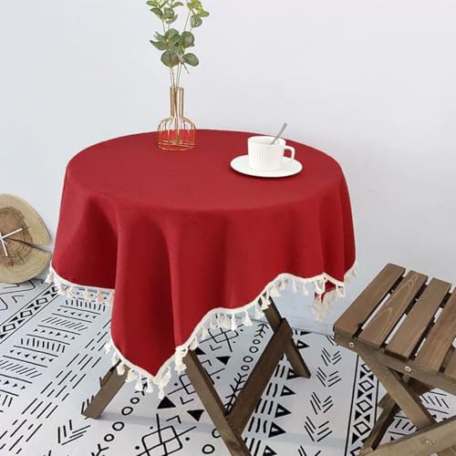 Mozzeilee Runde Tischdecke mit Quasten, staubdichte Tischdecke für Küche, Esszimmer, Tischdekoration, Weihnachtsfeier, Outdoor, Picknicks, Tischdecke (Rot, 180,3 cm (rund) von Mozzeilee