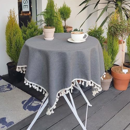 Mozzeilee Runde Tischdecke mit Quasten, staubdichte Tischdecke für Küche, Esszimmer, Tischdekoration, Weihnachtsfeier, Outdoor, Picknicks, Tischdecke (dunkelgrau, 180,3 cm rund) von Mozzeilee