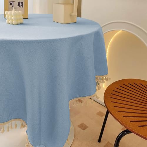 Mozzeilee Runde Tischdecke mit Quasten, wasserdicht, knitterfrei, Picknick, Camping, Garten, Tischdecke für drinnen und draußen, Hochzeit, Geburtstag, Partys (Blau, 180,3 cm rund) von Mozzeilee
