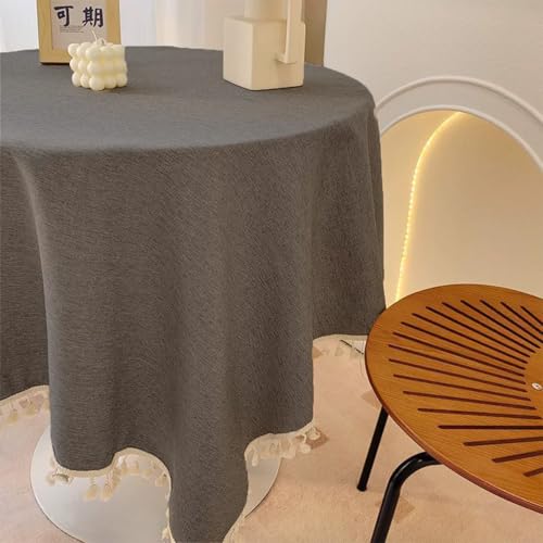 Mozzeilee Runde Tischdecke mit Quasten, wasserdicht, knitterfrei, Picknick, Camping, Garten, Tischdecke für drinnen und draußen, Hochzeit, Geburtstag, Partys (dunkelgrau, 200,7 cm rund) von Mozzeilee