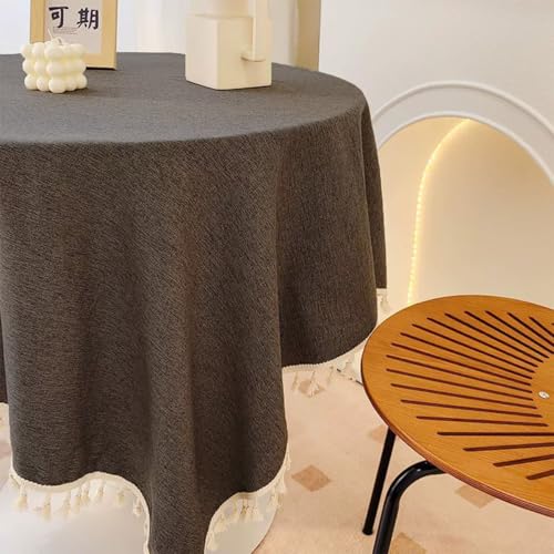 Mozzeilee Runde Tischdecke mit Quasten, wasserdicht, knitterfrei, Picknick, Camping, Garten, Tischdecke für drinnen und draußen, Hochzeit, Geburtstag, Partys (dunkler Kaffee, 200,7 cm rund) von Mozzeilee