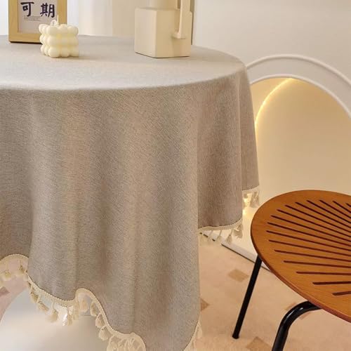 Mozzeilee Runde Tischdecke mit Quasten, wasserdicht, knitterfrei, Picknick, Camping, Garten, Tischdecke für drinnen und draußen, Hochzeit, Geburtstag, Partys (hellkaffeefarben, 200,7 cm rund) von Mozzeilee