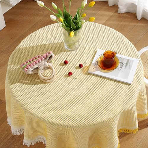 Runde Tischdecke mit Quaste, abwischbare Tischdecke, langlebig, runde Tischdecke für Esstisch, Schutz, Café, Restaurant, Buffet, Tischplatte, Hochzeit (Gelb, 100 x 100 cm) von Mozzeilee