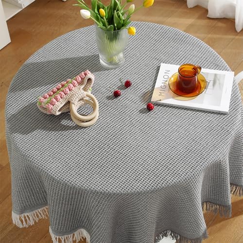 Runde Tischdecke mit Quaste, abwischbare Tischdecke, langlebig, runde Tischdecke für Esstisch, Schutz, Café, Restaurant, Buffet, Tischplatte, Hochzeit (Grau, 140 x 140 cm) von Mozzeilee