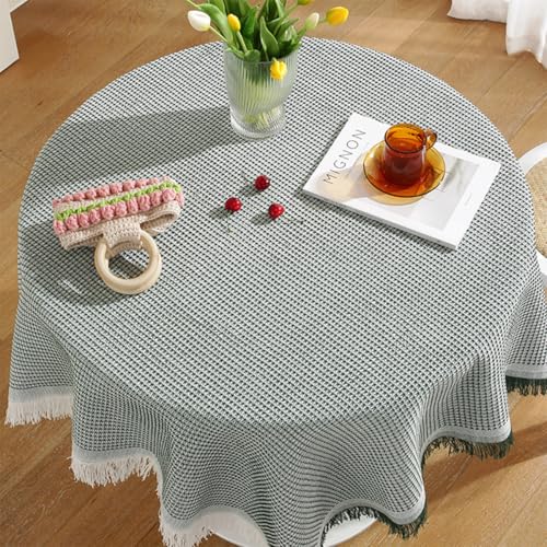 Runde Tischdecke mit Quaste, abwischbare Tischdecke, langlebig, runde Tischdecke für Esstisch, Schutz, Café, Restaurant, Buffet, Tischplatte, Hochzeit (Grün, 100 x 100 cm) von Mozzeilee