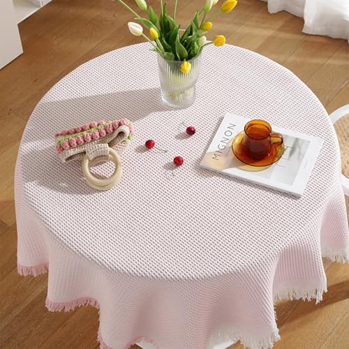 Runde Tischdecke mit Quaste, abwischbare Tischdecke, langlebig, runde Tischdecke für Esstisch, Schutz, Café, Restaurant, Buffet, Tischplatte, Hochzeit (Rosa, 50 x 50 cm) von Mozzeilee