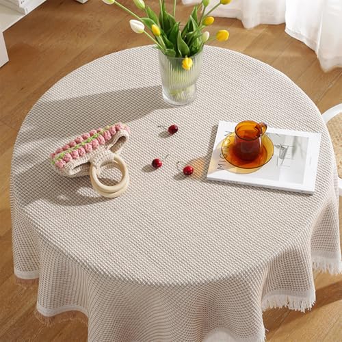 Runde Tischdecke mit Quaste, abwischbare Tischdecke, strapazierfähig, runde Tischdecke für Esstisch, Schutz, Café, Restaurant, Buffet, Tischplatte, Hochzeit (Kaffee, 130 x 130 cm) von Mozzeilee