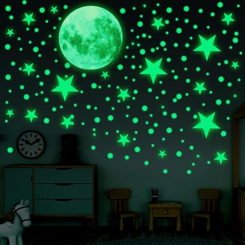 435 Stück Wandsticker Sterne Leuchtend, Leuchtsterne Kinderzimmer, Sterne Leuchtend Mond und Sterne Fluoreszierend Wandaufkleber, Aufkleber Wanddeko für Baby Schlafzimmer Kinderzimmer Dekor von MplehDa