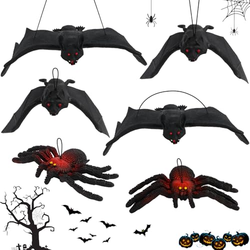 Halloween Deko Fledermaus Set 4 Stück Hängende 3D Fledermaus Deko und 2 Stück Spinne Hängend Gruselig Halloween Deko Realistisch Aussehende Gruselige Fledermäuse für Halloween Party Zubehör Halloween Deko Fledermaus Set 4 Stück Hängende 3D Fledermaus Deko und 2 Stück Spinne Hängend Gruselig Halloween Deko Realistisch Aussehende Gruselige Fledermäuse für Halloween Party Zubehör von MplehDa
