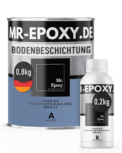 Mr. Epoxy Epoxidharz Bodenbeschichtung (1 kg, RAL 5014 Taubenblau) - 2K Betonfarbe für Garagen, Keller & Werkstatt Boden - Flüssigkunststoff Epoxid Grundierung und Bodenversiegelung von Mr. Epoxy