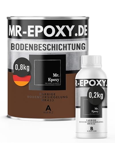 Mr. Epoxy Epoxidharz Bodenbeschichtung (1 kg, RAL 8011 Nussbraun) - 2K Betonfarbe für Garagen, Keller & Werkstatt Boden - Flüssigkunststoff Epoxid Grundierung und Bodenversiegelung von Mr. Epoxy