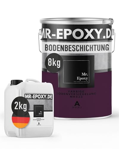 Mr. Epoxy Epoxidharz Bodenbeschichtung (10 kg, RAL 4007 Purpurviolett) - 2K Betonfarbe für Garagen, Keller & Werkstatt Boden - Flüssigkunststoff Epoxid Grundierung und Bodenversiegelung von Mr. Epoxy
