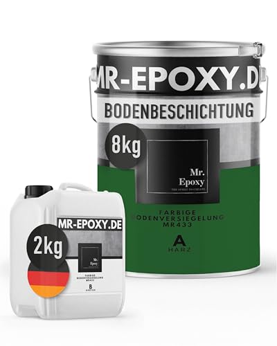 Mr. Epoxy Epoxidharz Bodenbeschichtung (10 kg, RAL 6002 Laubgrün) - 2K Betonfarbe für Garagen, Keller & Werkstatt Boden - Flüssigkunststoff Epoxid Grundierung und Bodenversiegelung von Mr. Epoxy