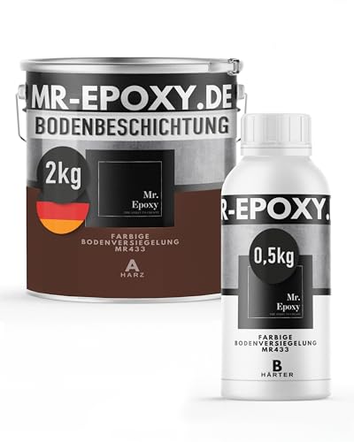 Mr. Epoxy Epoxidharz Bodenbeschichtung (2,5 kg, RAL 8016 Mahagonibraun) - 2K Betonfarbe für Garagen, Keller & Werkstatt Boden - Flüssigkunststoff Epoxid Grundierung und Bodenversiegelung von Mr. Epoxy