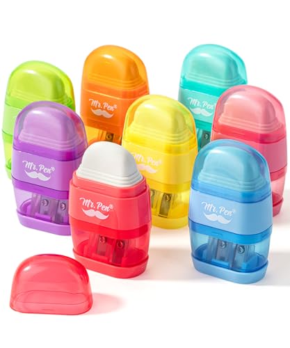 Mr. Pen Bleistiftspitzer und Radiergummi, 8 Stück, leuchtende Farben, 2 Schärflöcher, Handspitzer Mr. Pen Bleistiftspitzer und Radiergummi, 8 Stück, leuchtende Farben, 2 Schärflöcher, Handspitzer von Mr. Pen