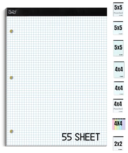Mr. Pen - Grafikpapierblöcke, 21,6 x 27,9 cm, 55 Blatt, 12,7 x 12,7 cm (5 Quadrate pro Zoll), 3-fach gelocht, 3-fach gelocht, Blueprint-Raster-Papierblöcke 21,6 x 28,9 cm, Mathematikheft von Mr. Pen