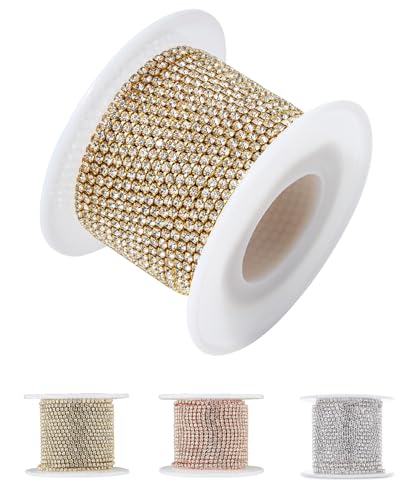 Mr. Pen - Kristall-Strass-Kette, 1 Rolle 11 Yard, 2 mm Strasssteine, goldene Strasssteine zum Basteln, Strasskette zum Basteln, Rolle Strasssteine zum Basteln, Kristall-Strass-Kettenbesatz von Mr. Pen
