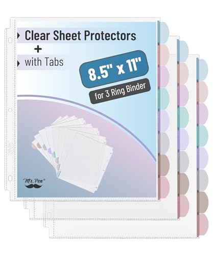 Mr. Pen Transparente Schutzfolien mit 8 Tabs, 2 Sets, Kunststoff-Trennblätter für 3-Ringbuch, einführbarer Index-Seitenteiler, mehrfarbige Registerkarten von Mr. Pen