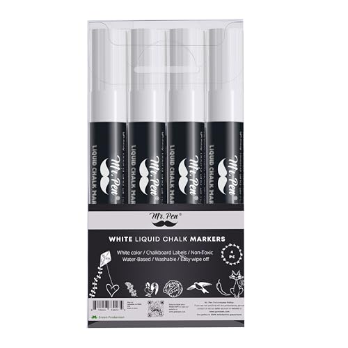 Mr. Pen- White Chalk Markers for Blackboard, 4 Pack, Dual Tip, 8 labels, White Liquid Chalk Marker, For Non-porous Surfaces, Chalkboard Pen Mr. Pen- White Chalk Markers for Blackboard, 4 Pack, Dual Tip, 8 labels, White Liquid Chalk Marker, For Non-porous Surfaces, Chalkboard Pen von Mr. Pen