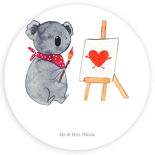 Mr. & Mrs. Panda Aufkleber, Etikett, 40mm Rund Aufkleber Koala Künstler - Farbe Weiß von Mr. & Mrs. Panda