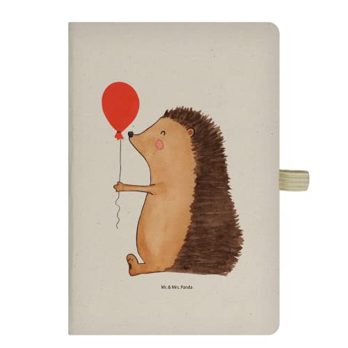 Mr. & Mrs. Panda DIN A5 Baumwoll Notizbuch Igel mit Luftballon - Geschenk, Tiermotive, Notizblock, Geburtstagskind, Eintragebuch, Schreibheft, von Mr. & Mrs. Panda