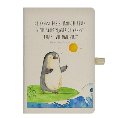 Mr. & Mrs. Panda DIN A5 Baumwoll Notizbuch Pinguin Surfer - Geschenk, Journal, Hawaii, Schreibbuch, Wellen reiten, Wellen, Notizblock, Adressbuch, von Mr. & Mrs. Panda