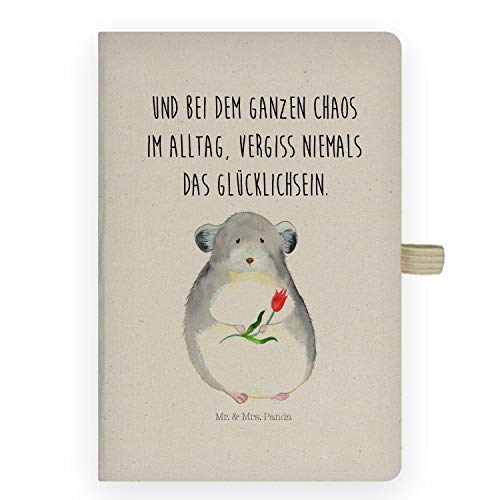 Mr. & Mrs. Panda DIN A6 Baumwoll Notizbuch Chinchilla mit Blume - Geschenk, Schreibbuch, Gute Laune, Notizheft, Tiere, Kladde, traurig Sein, von Mr. & Mrs. Panda