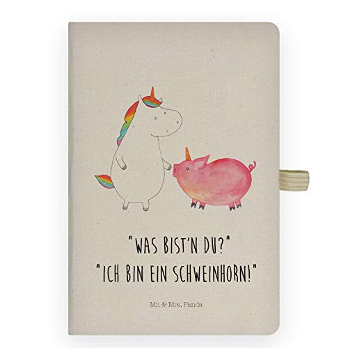 Mr. & Mrs. Panda DIN A6 Baumwoll Notizbuch Einhorn + Schweinhorn - Geschenk, Unicorn, Notizblock, Schreibbuch, Skizzenbuch, Freundin, Tagebuch, von Mr. & Mrs. Panda