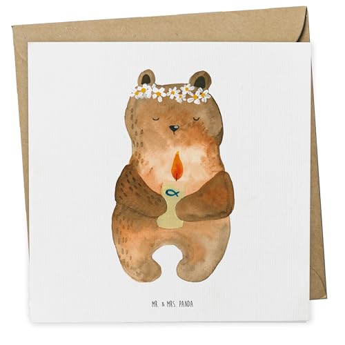 Mr. & Mrs. Panda Deluxe Karte Bär Kommunion - Geschenk, Gottes Segen, Klappkarte, Grußkarte, Hochwertige Grußkarte, katholisch, Taufkerze, von Mr. & Mrs. Panda