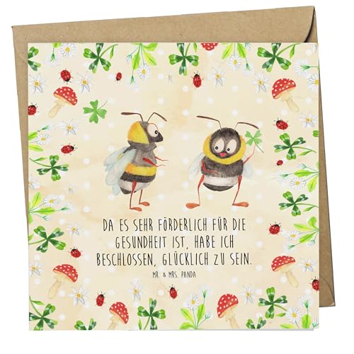 Mr. & Mrs. Panda Deluxe Karte Hummeln Kleeblatt - Geschenk, Spruch positiv, Grußkarte, Einladungskarte, Gute Laune, Hochwertige Klappkarte, von Mr. & Mrs. Panda