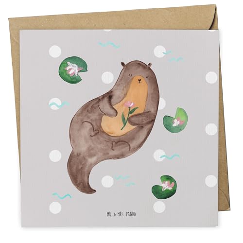 Mr. & Mrs. Panda Deluxe Karte Otter Seerose - Geschenk, Hochwertige Klappkarte, Fischotter, Otter Seeotter See Otter, Grußkarte, Wasser, von Mr. & Mrs. Panda