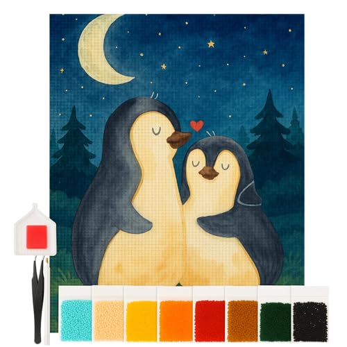 Mr. & Mrs. Panda Diamond Painting Pinguine Einschlafen Design 40 x 50 cm Mit Rahmen - Weiß von Mr. & Mrs. Panda
