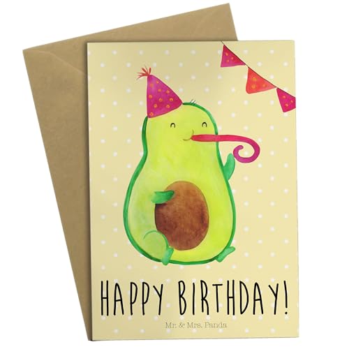 Mr. & Mrs. Panda Grußkarte Avocado Birthday - Geschenk, Veggie, Party, Vegan, Geburtstagskarte, Einladungskarte, Klappkarte, Gesund, Geburtstag, von Mr. & Mrs. Panda