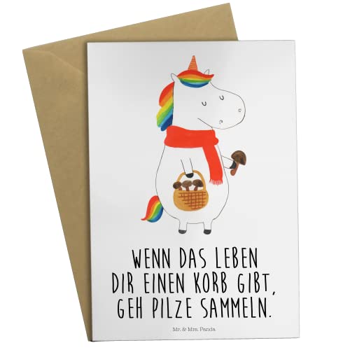 Mr. & Mrs. Panda Grußkarte Einhorn Pilz - Weiß - Klappkarte, Glückwunschkarte, Geburtstagskarte, Einladungskarte, Hochzeitskarte von Mr. & Mrs. Panda